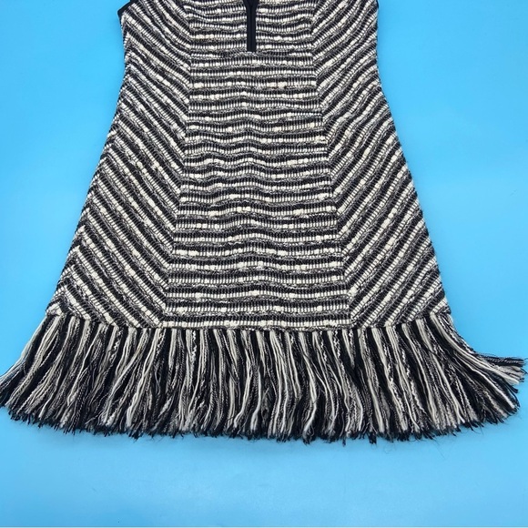 Nanette Lepore Lawless Dress Striped Black & White with Fringe Hem Size 6 - Picture 6 of 14